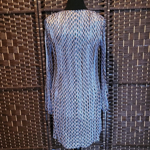 Maje Long Sleeve Dress in Blue and White Pattern - Picture 3 of 6